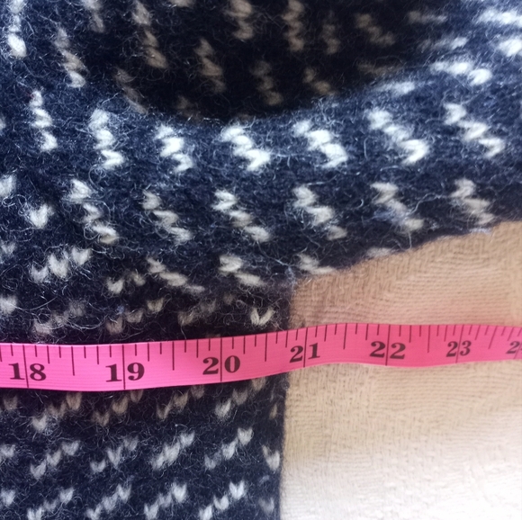 LL Bean Wool Classic Navy Blue White Birdseye Knit Zipper Cardigan Sweater L - Picture 5 of 7